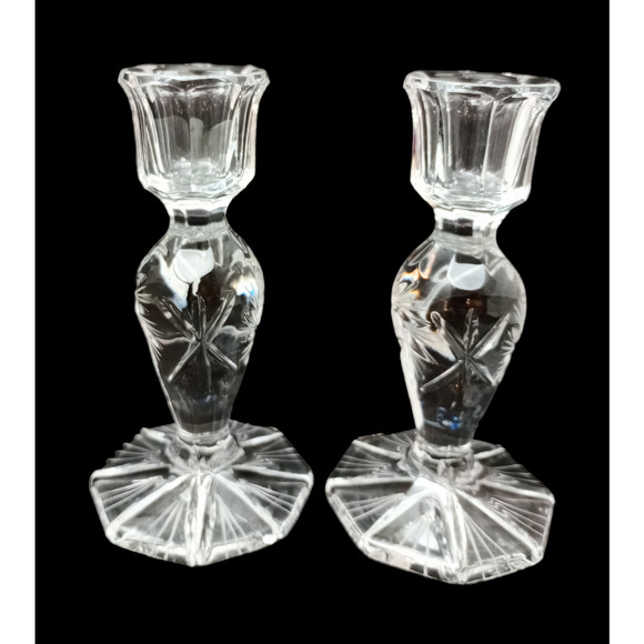 American Cut Eleanor set Of 2 Crystal Candlesticks - Picture 4 of 4
